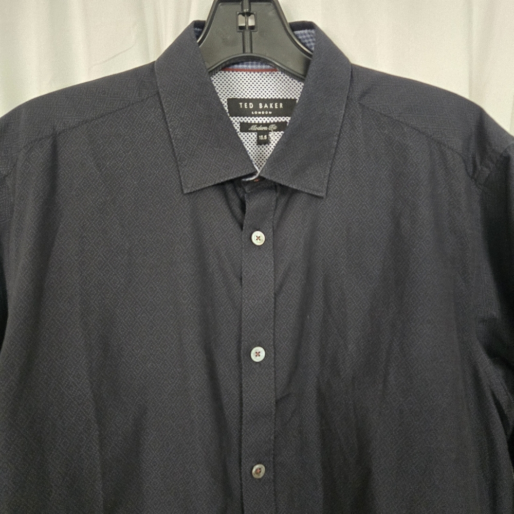 Ted Baker London Navy Print Casual Button Down Shirt Size 15.5